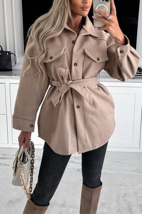 Mune | Lacing Solid Color Bag Button Placket Long Sleeve Jacket
