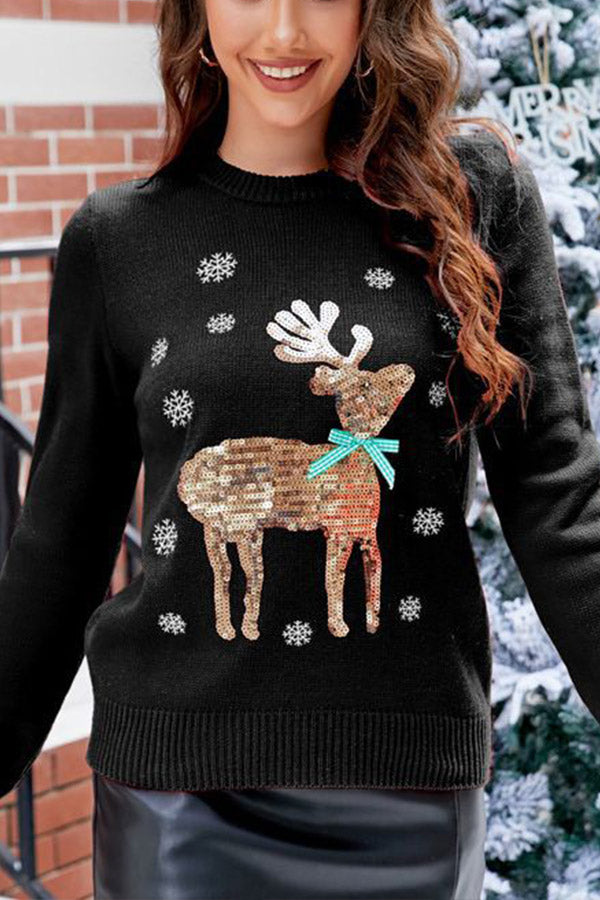 Mune | Sweet Christmas Knit Sweater with Deer Embroidery