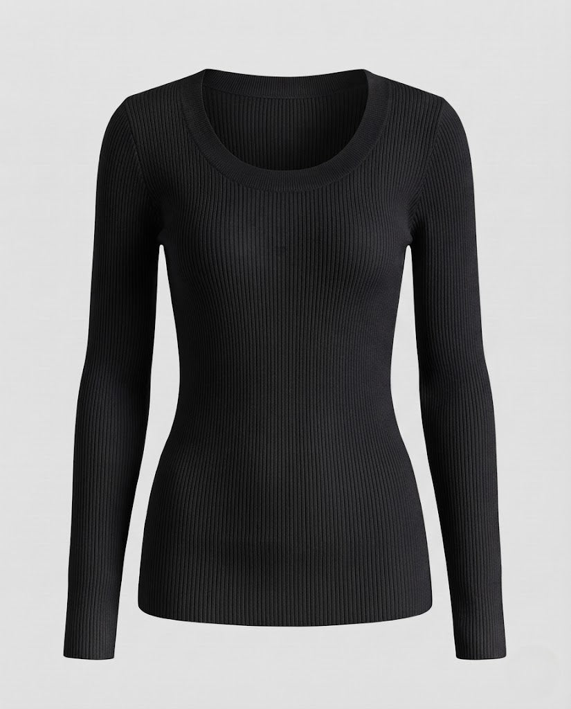 Ladies Fine Ribbed Long Sleeve with Wide Round Neckline and Tailored Silhouette Mune Fashion
