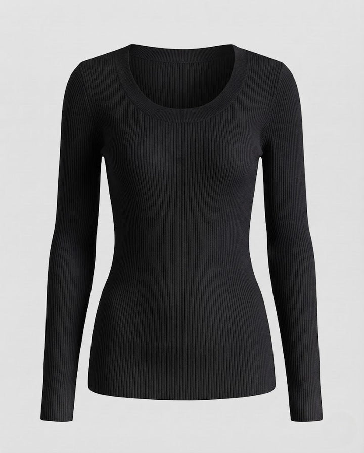 Ladies Fine Ribbed Long Sleeve with Wide Round Neckline and Tailored Silhouette Mune Fashion