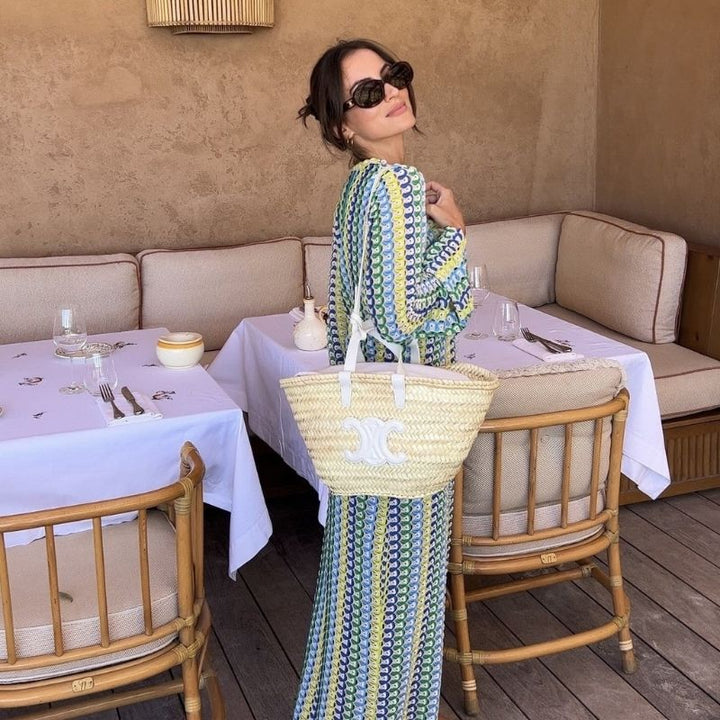 Mune | Long-Sleeved Crochet Maxidress with Striped Pattern