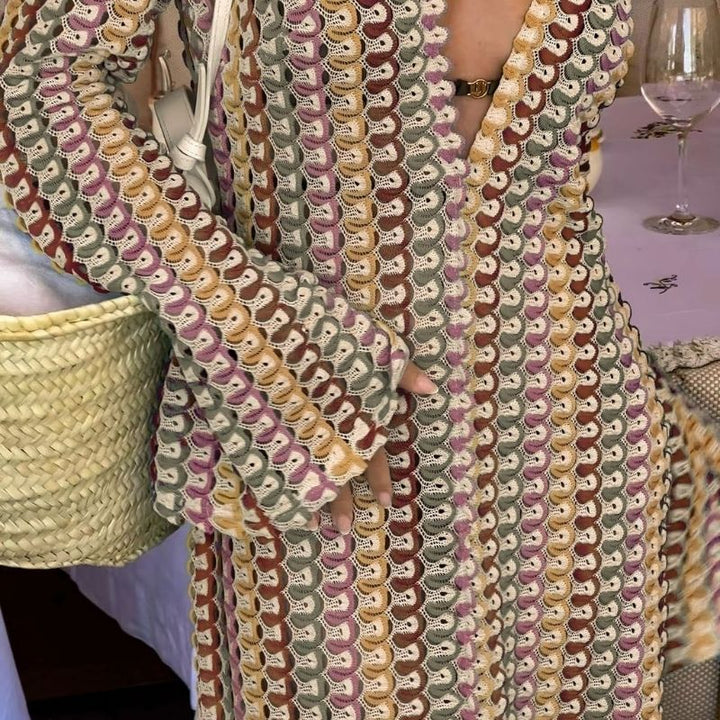 Mune | Long-Sleeved Crochet Maxidress with Striped Pattern
