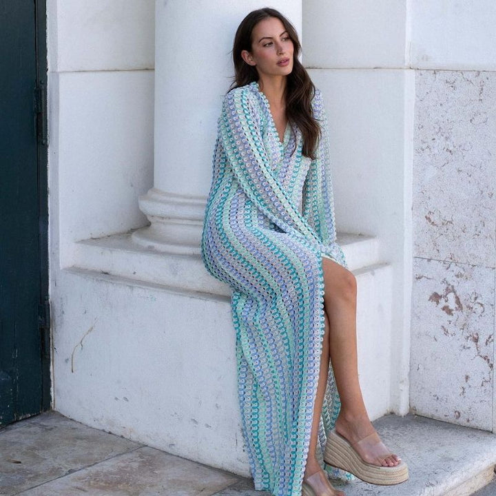 Mune | Long-Sleeved Crochet Maxidress with Striped Pattern
