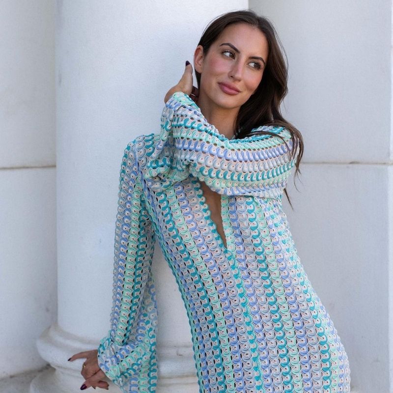 Mune | Long-Sleeved Crochet Maxidress with Striped Pattern