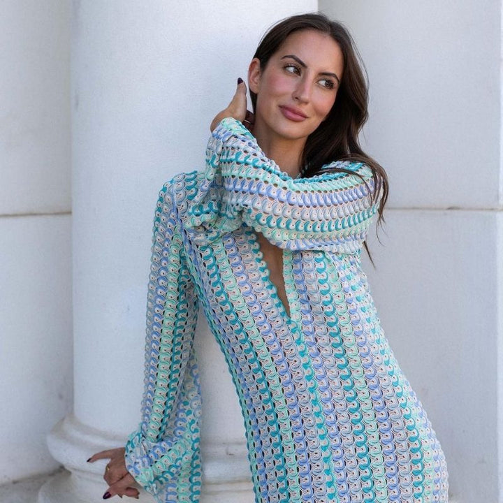 Mune | Long-Sleeved Crochet Maxidress with Striped Pattern