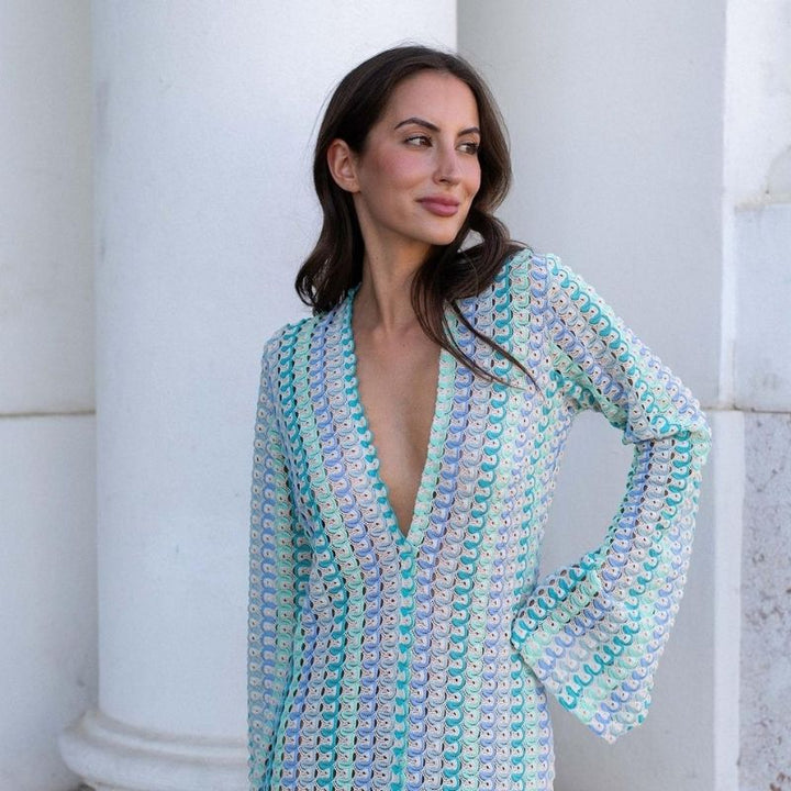 Mune | Long-Sleeved Crochet Maxidress with Striped Pattern