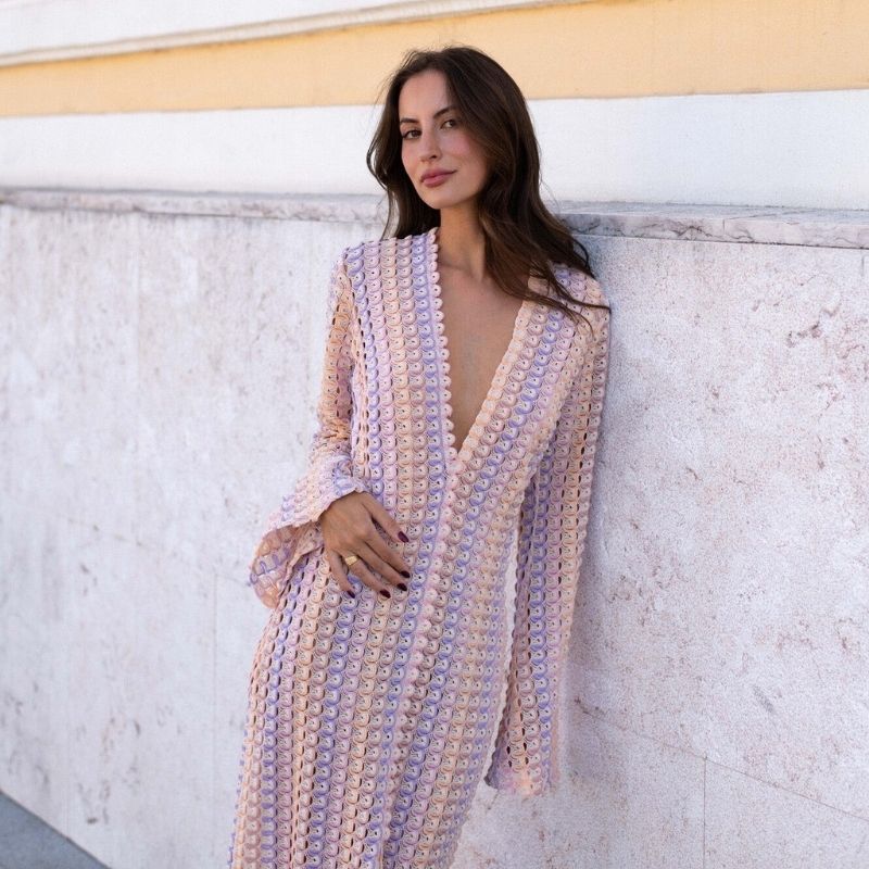Mune | Long-Sleeved Crochet Maxidress with Striped Pattern