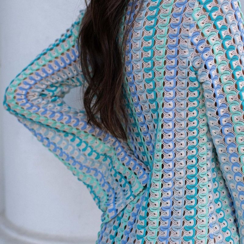 Mune | Long-Sleeved Crochet Maxidress with Striped Pattern