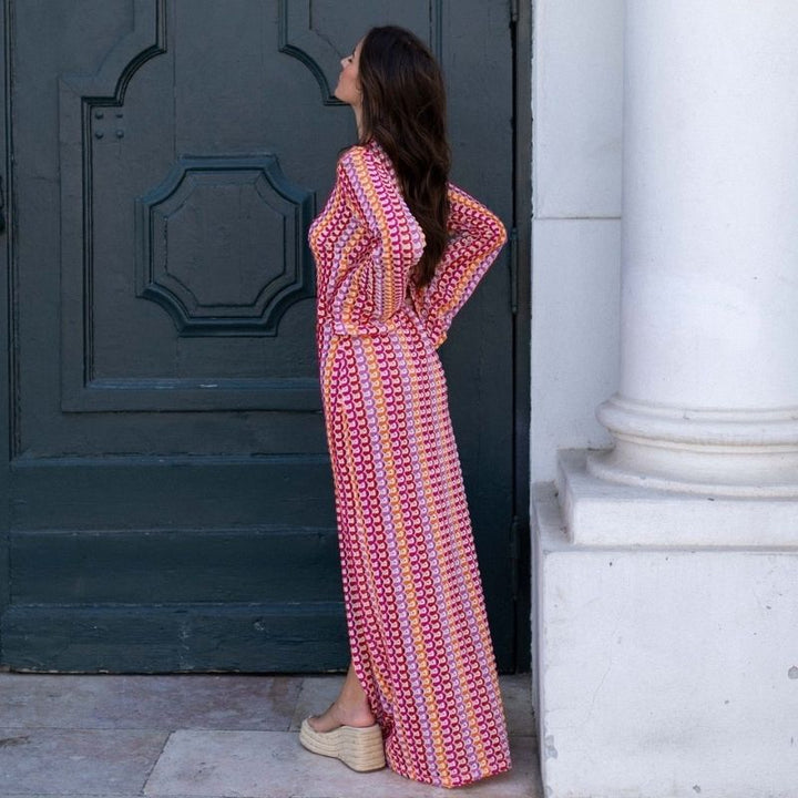 Mune | Long-Sleeved Crochet Maxidress with Striped Pattern