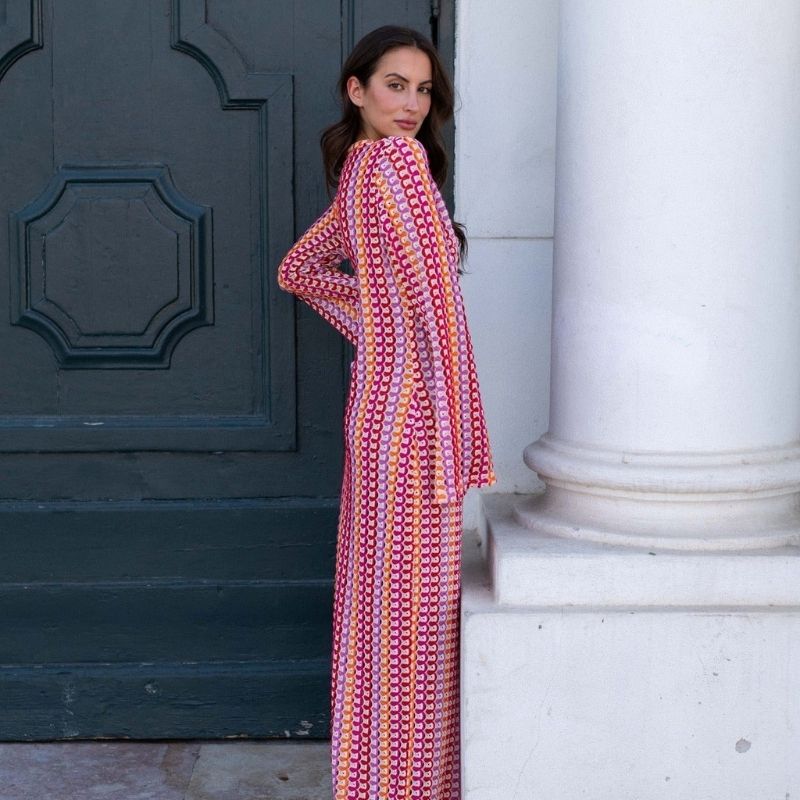 Mune | Long-Sleeved Crochet Maxidress with Striped Pattern