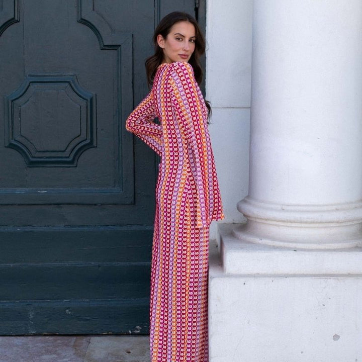 Mune | Long-Sleeved Crochet Maxidress with Striped Pattern