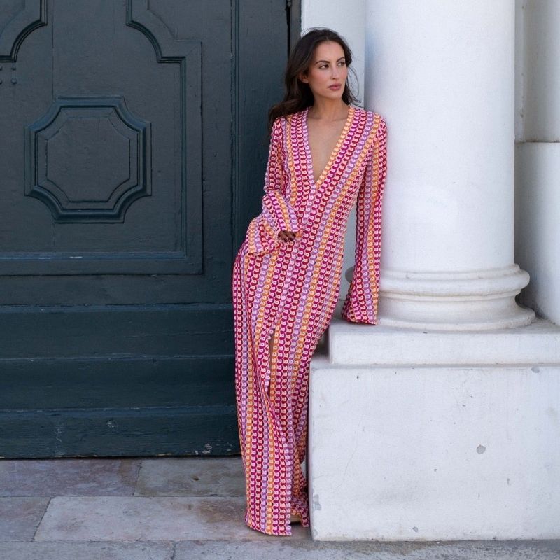 Mune | Long-Sleeved Crochet Maxidress with Striped Pattern