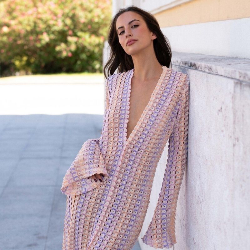 Mune | Long-Sleeved Crochet Maxidress with Striped Pattern