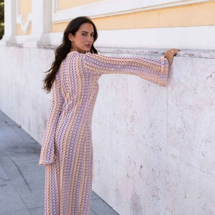 Mune | Long-Sleeved Crochet Maxidress with Striped Pattern