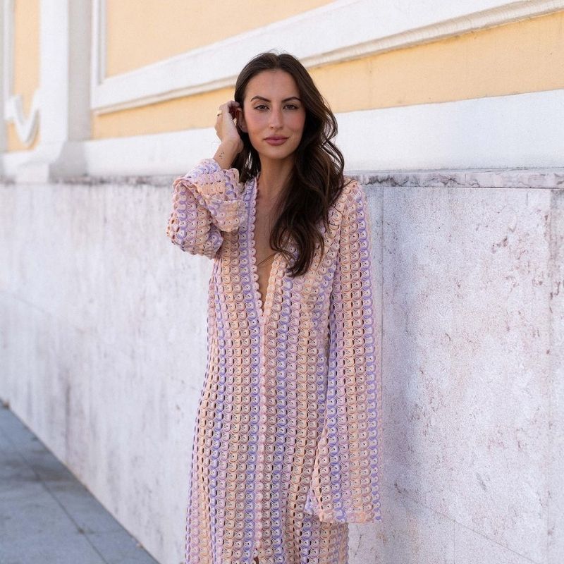 Mune | Long-Sleeved Crochet Maxidress with Striped Pattern