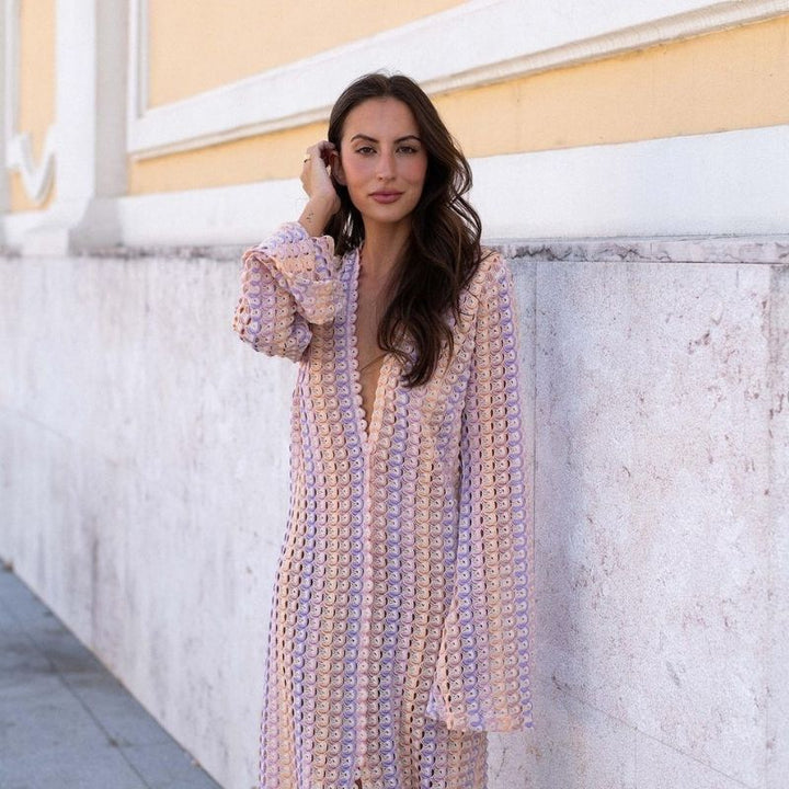 Mune | Long-Sleeved Crochet Maxidress with Striped Pattern