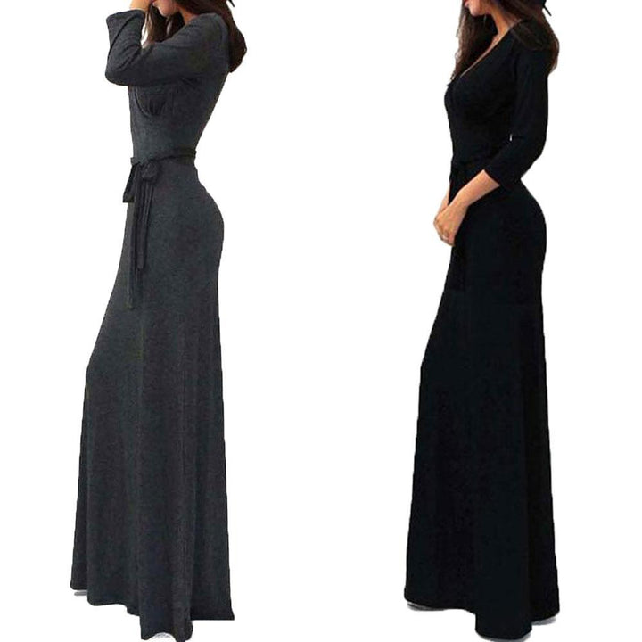 Women's Wrap Maxi Dress with Waist Tie, Figure-Hugging Silhouette & 3/4 Sleeves Mune Fashion