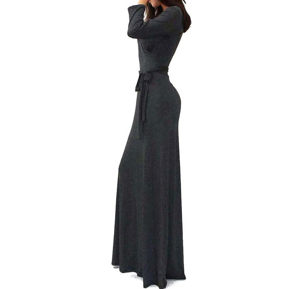 Women's Wrap Maxi Dress with Waist Tie, Figure-Hugging Silhouette & 3/4 Sleeves Mune Fashion