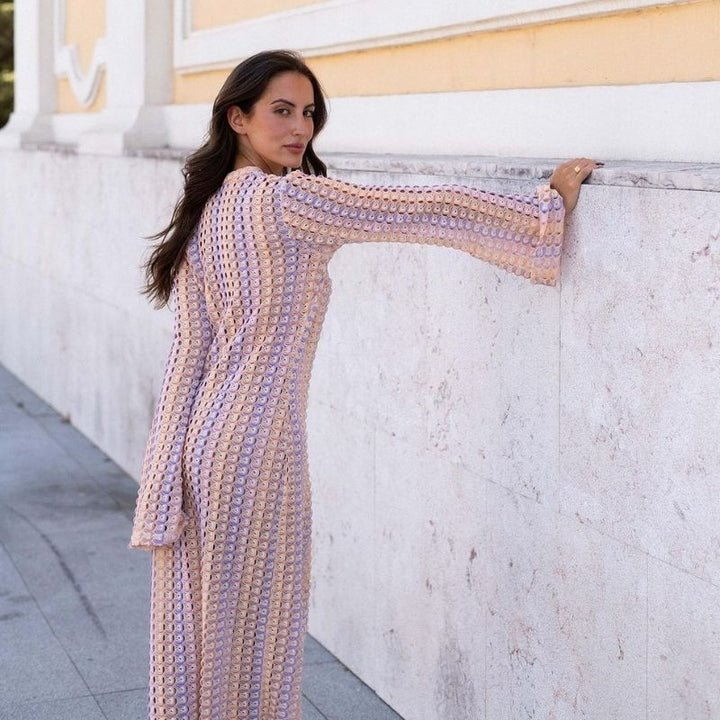 Mune | Long-Sleeved Crochet Maxidress with Striped Pattern