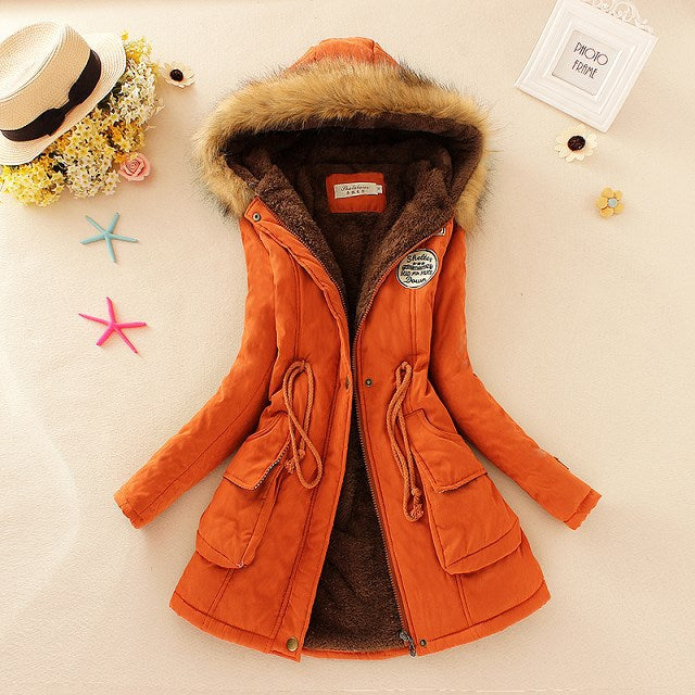 Women tailored hooded parka with teddy lining and faux fur trim Mune Fashion
