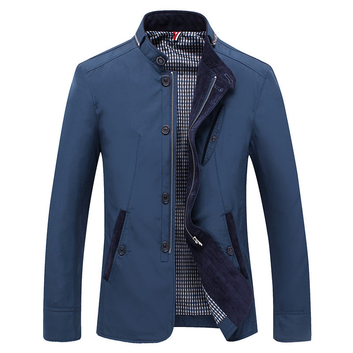 Men's Lightweight Tailored Transitional Jacket with Stand-Up Collar and Two-Way Closure Mune Fashion
