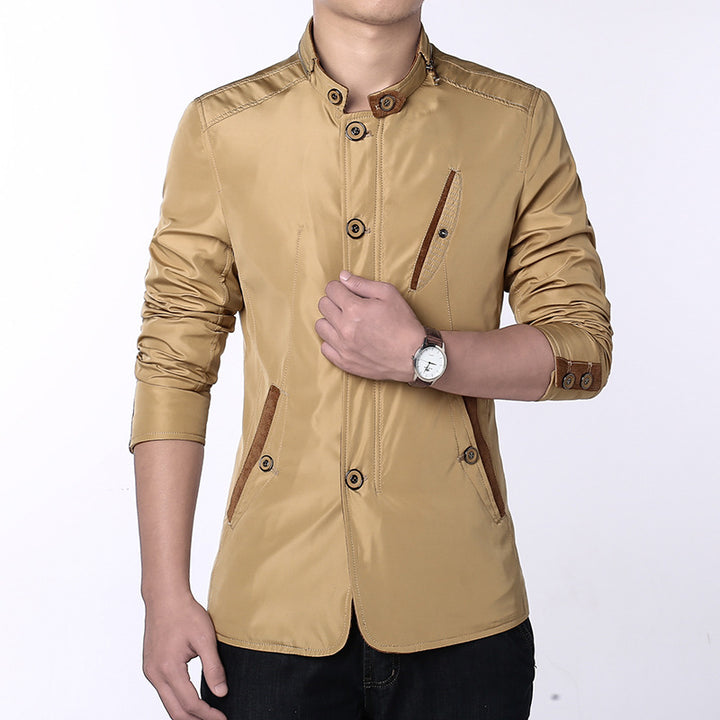 Men's Lightweight Tailored Transitional Jacket with Stand-Up Collar and Two-Way Closure Mune Fashion