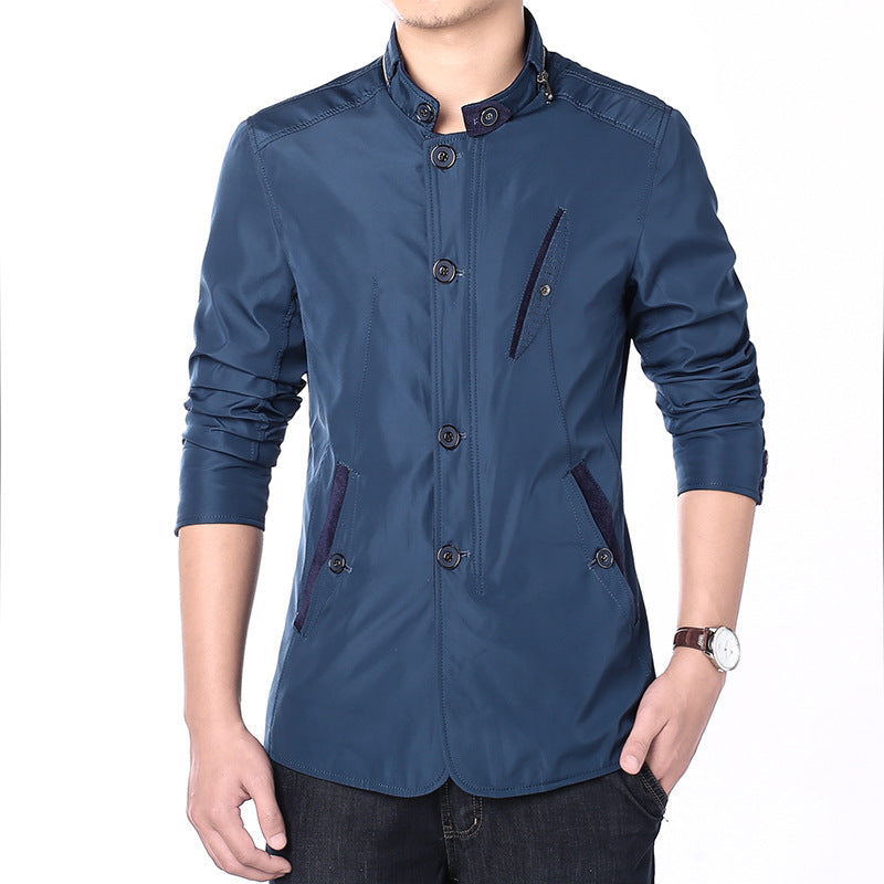 Men's Lightweight Tailored Transitional Jacket with Stand-Up Collar and Two-Way Closure Mune Fashion