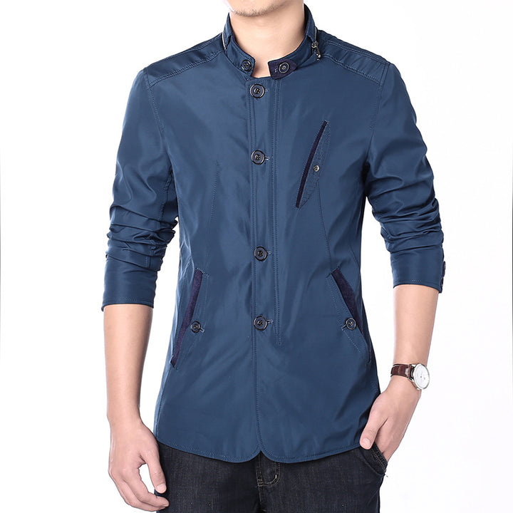 Men's Lightweight Tailored Transitional Jacket with Stand-Up Collar and Two-Way Closure Mune Fashion