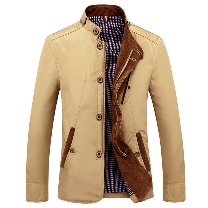 Men's Lightweight Tailored Transitional Jacket with Stand-Up Collar and Two-Way Closure Mune Fashion
