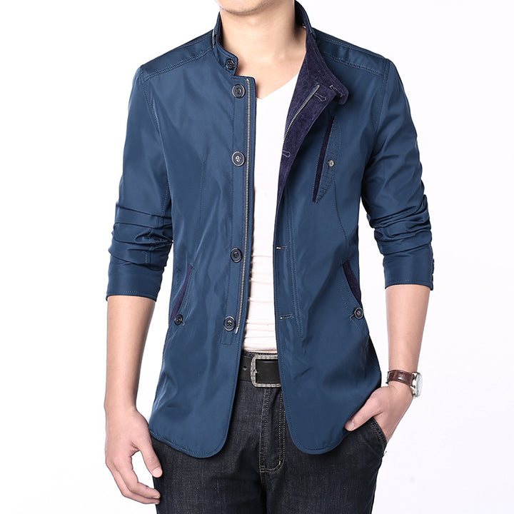 Men's Lightweight Tailored Transitional Jacket with Stand-Up Collar and Two-Way Closure Mune Fashion