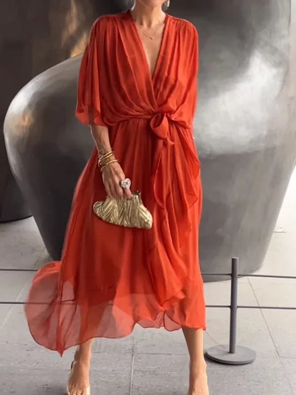 Elegant chiffon dress with V-neck