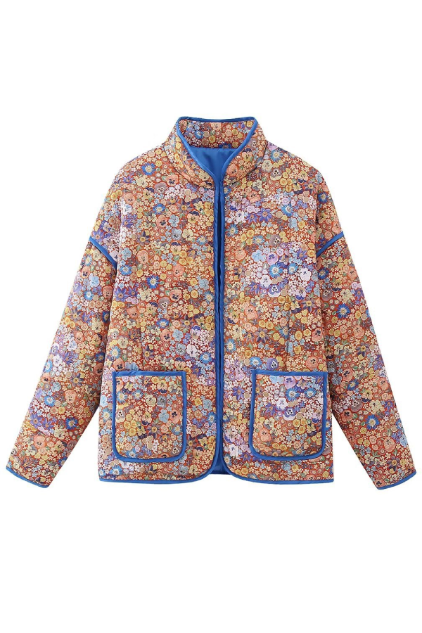 Mune | Colorblock Large Bag Stand Collar Quilted Jacket Made Of Cotton