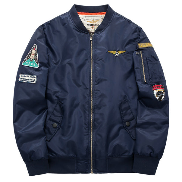 Men's  pilot-inspired patch-detail nylon flight jacket with sleeve zip pocket Mune Fashion