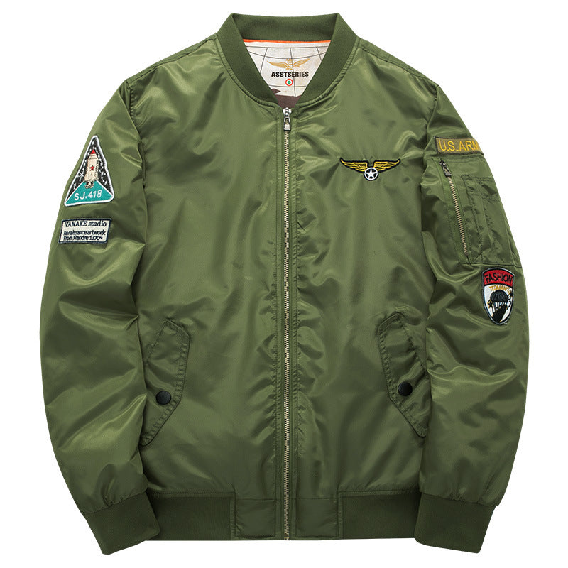Men's  pilot-inspired patch-detail nylon flight jacket with sleeve zip pocket Mune Fashion