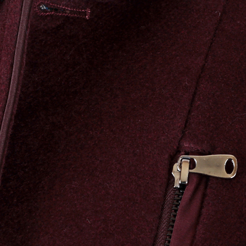 Men's Tailored Wool Blend Short Coat with Stand-Up Collar and Zipper Chest Pocket Mune Fashion