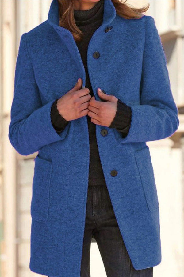 Mune | Solid Color Button Stand Collar Wool Jacket