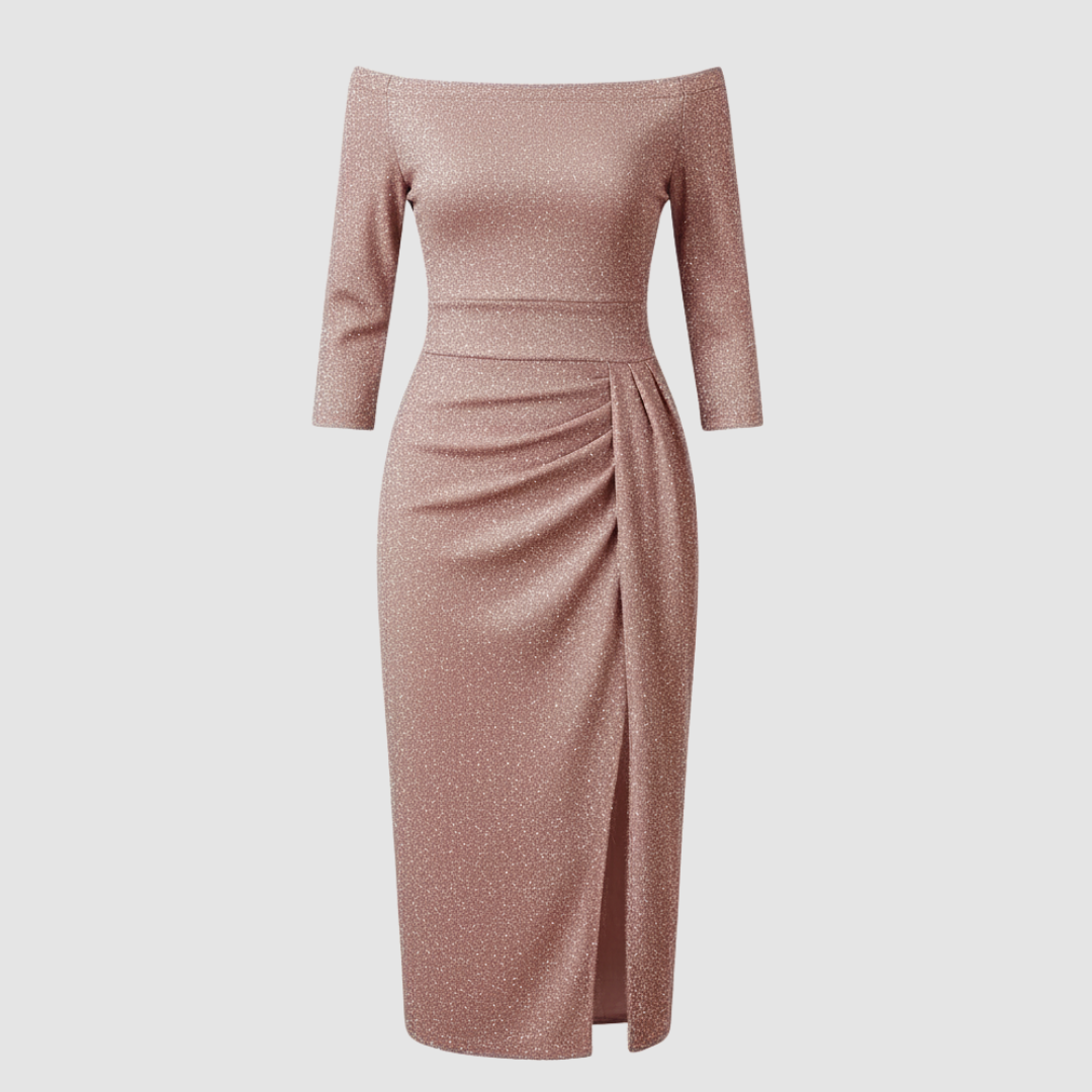 Elegant Wedding Guest Dress Off Shoulder Long Satin