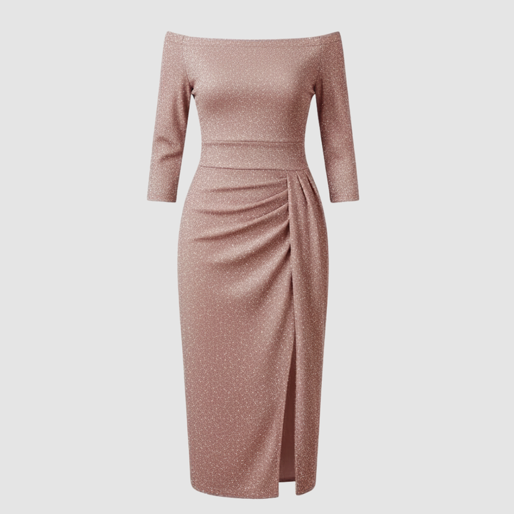 Elegant Wedding Guest Dress Off Shoulder Long Satin