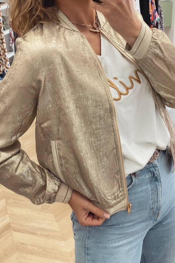 Mune | Khaki Metallic Zipper Baseball Jacket