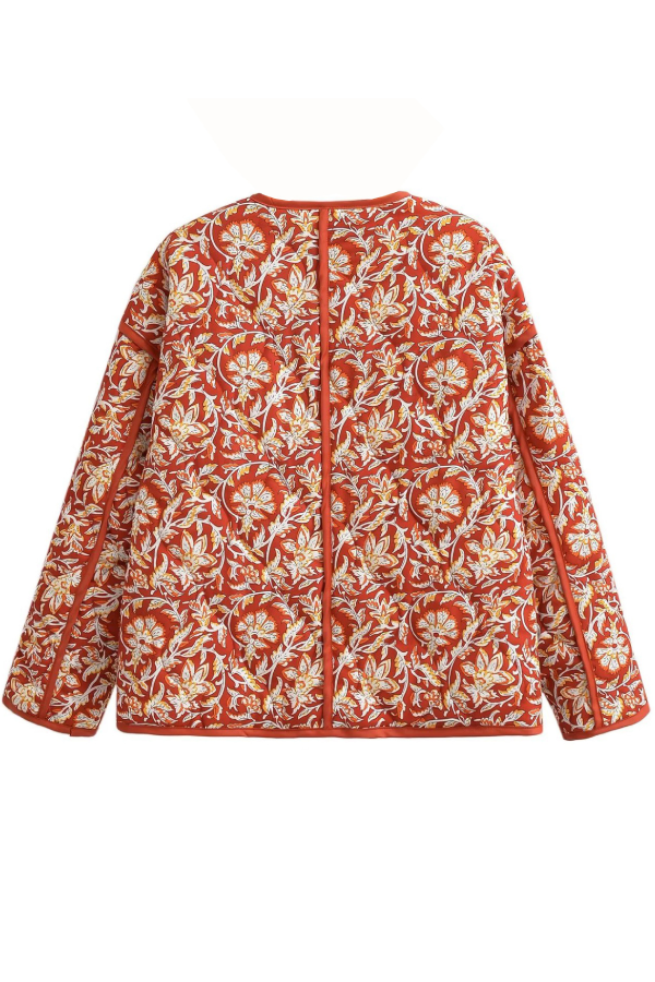 Mune | Neck Floral Print Loose Quilted Cotton Jacket