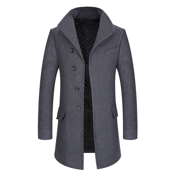 Men's Modern Wool Blend Chesterfield Coat with Quilted Thermal Lining and Raised Stand-Up Collar Mune Fashion