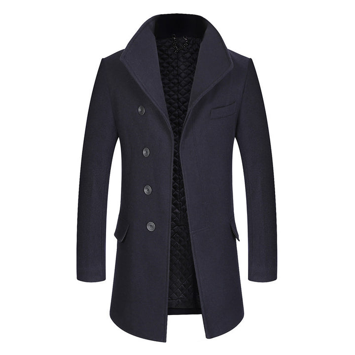 Men's Modern Wool Blend Chesterfield Coat with Quilted Thermal Lining and Raised Stand-Up Collar Mune Fashion