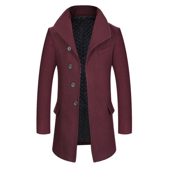Men's Modern Wool Blend Chesterfield Coat with Quilted Thermal Lining and Raised Stand-Up Collar Mune Fashion
