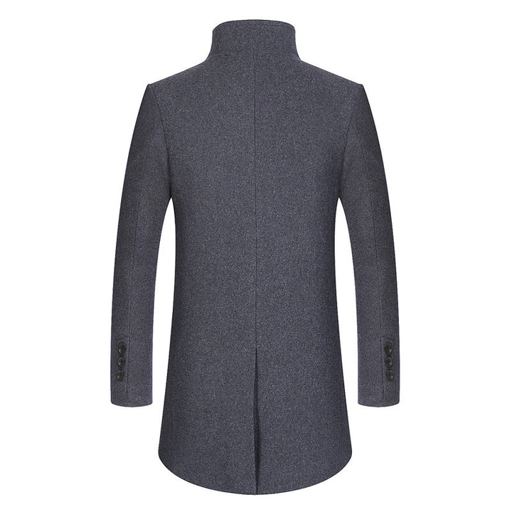 Men's Modern Wool Blend Chesterfield Coat with Quilted Thermal Lining and Raised Stand-Up Collar Mune Fashion
