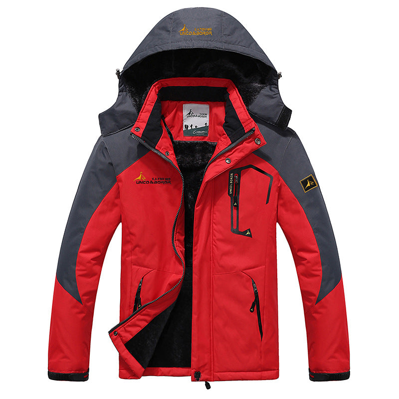 Men's three-layer thermo trekking jacket with removable hood and high-pile fleece lining Mune Fashion