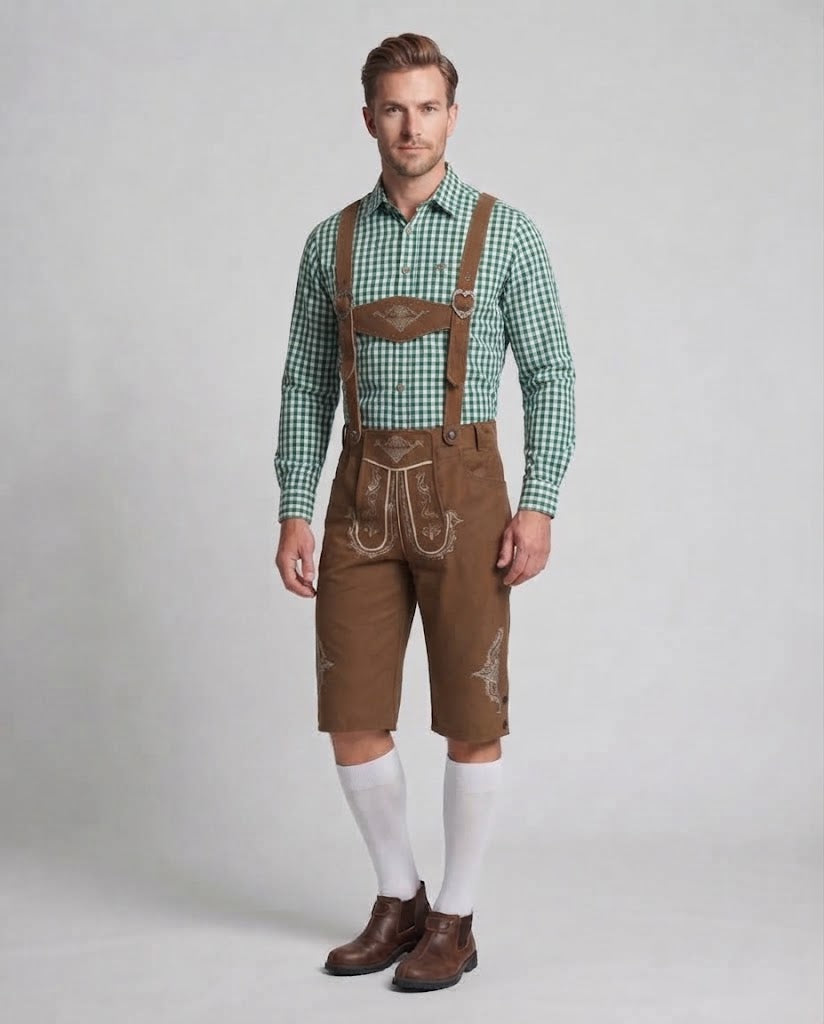 Men's traditional leather shorts with elaborate embroidery Mune Fashion