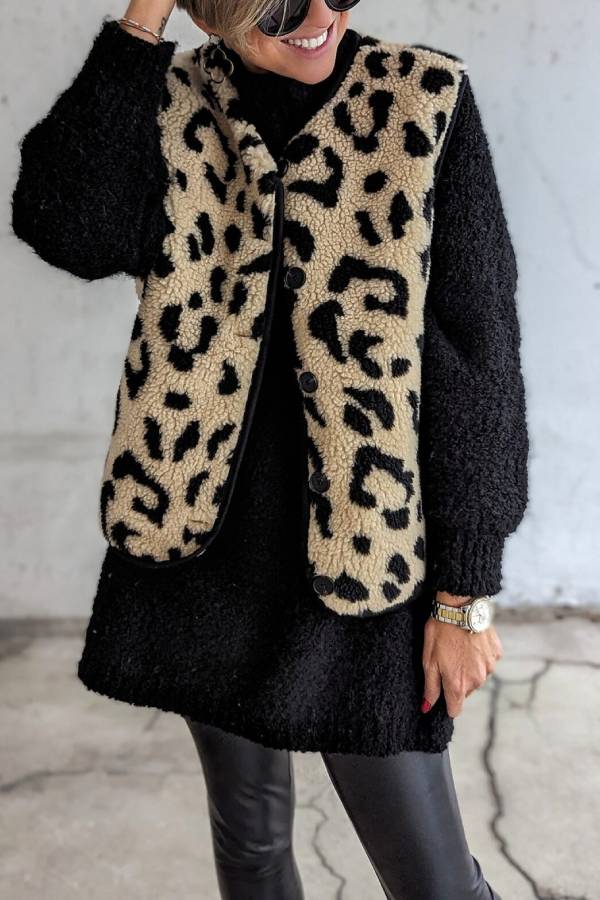 Mune | Leopard Pattern Front Opening Casual Autumn and Winter Vest Jacket