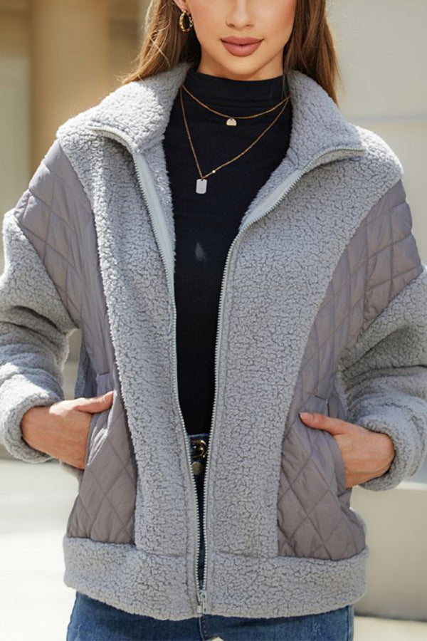 Mune | Long Sleeve Cardigan with Zipper Made Of Plush Patchwork Women'S Jacket