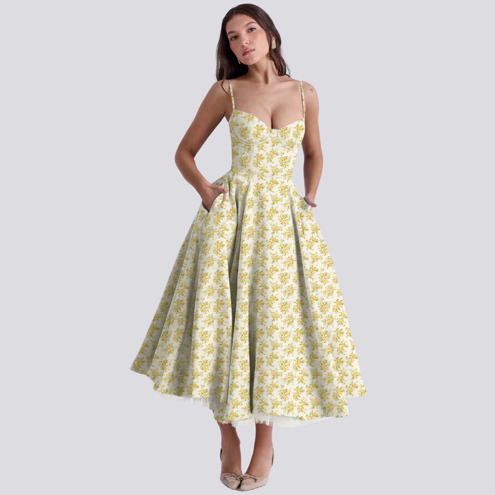 Mune Fashion | Midi dress with floral corset for women