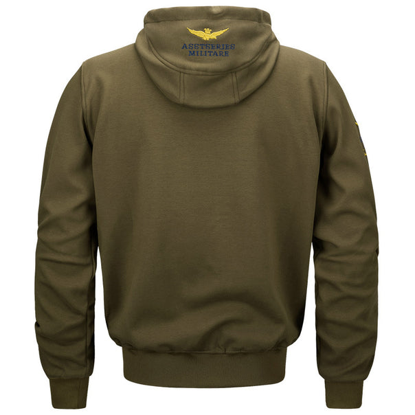 Men's  military inspired cotton-blend hooded sweatshirt with ribbed cuffs and embroidered insignia Mune Fashion